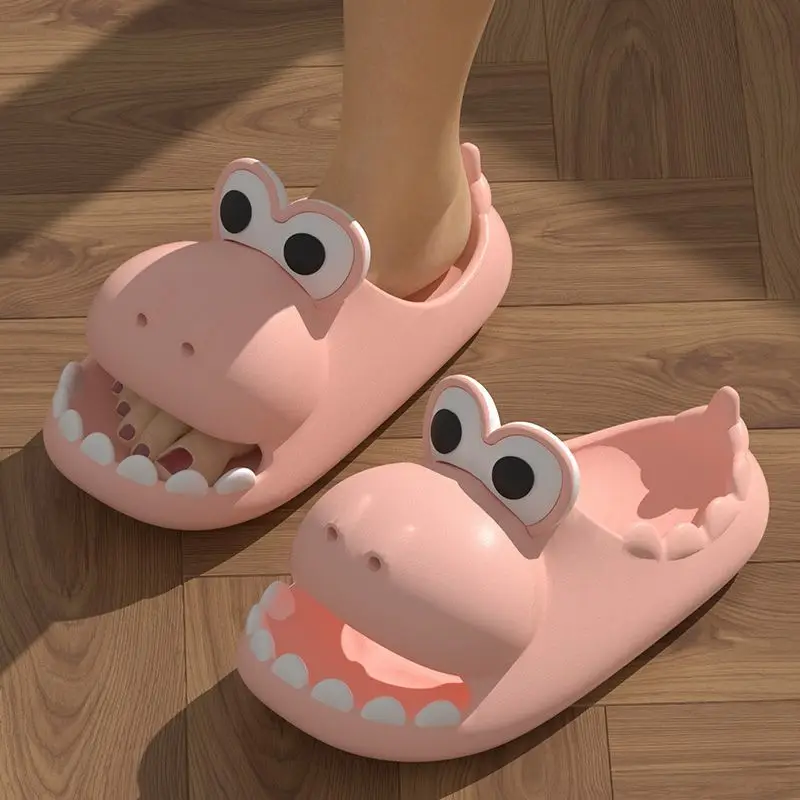 2024 New Outdoor Dinosaur Women's Summer Cartoon Cute Home Indoor Thick Bottom Non-Slip Slip Slip-on Slippers Ins