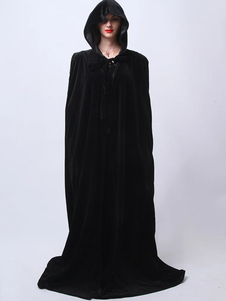 Unisex Fashion Halloween Trench Solid Color Velvet Women Men's Long Loose Cloak Halloween Party Costume Cloak accessories