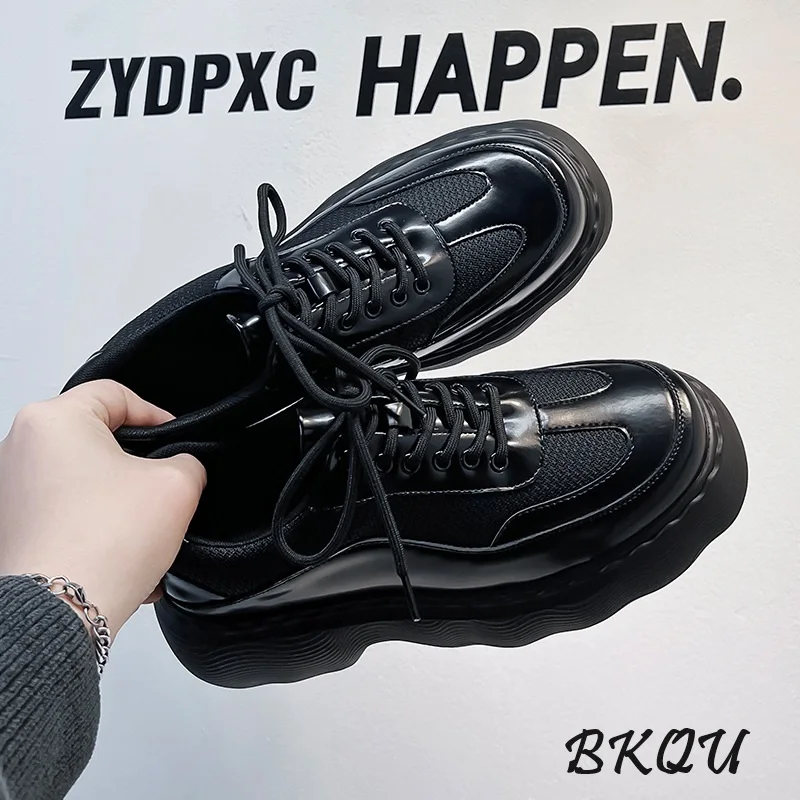 BKQU męskie buty tatusia 2024 wiosenne i jesienne siatkowe oddychające czarne grube podeszwy Casual Big Muffin Derby buty zaawansowane