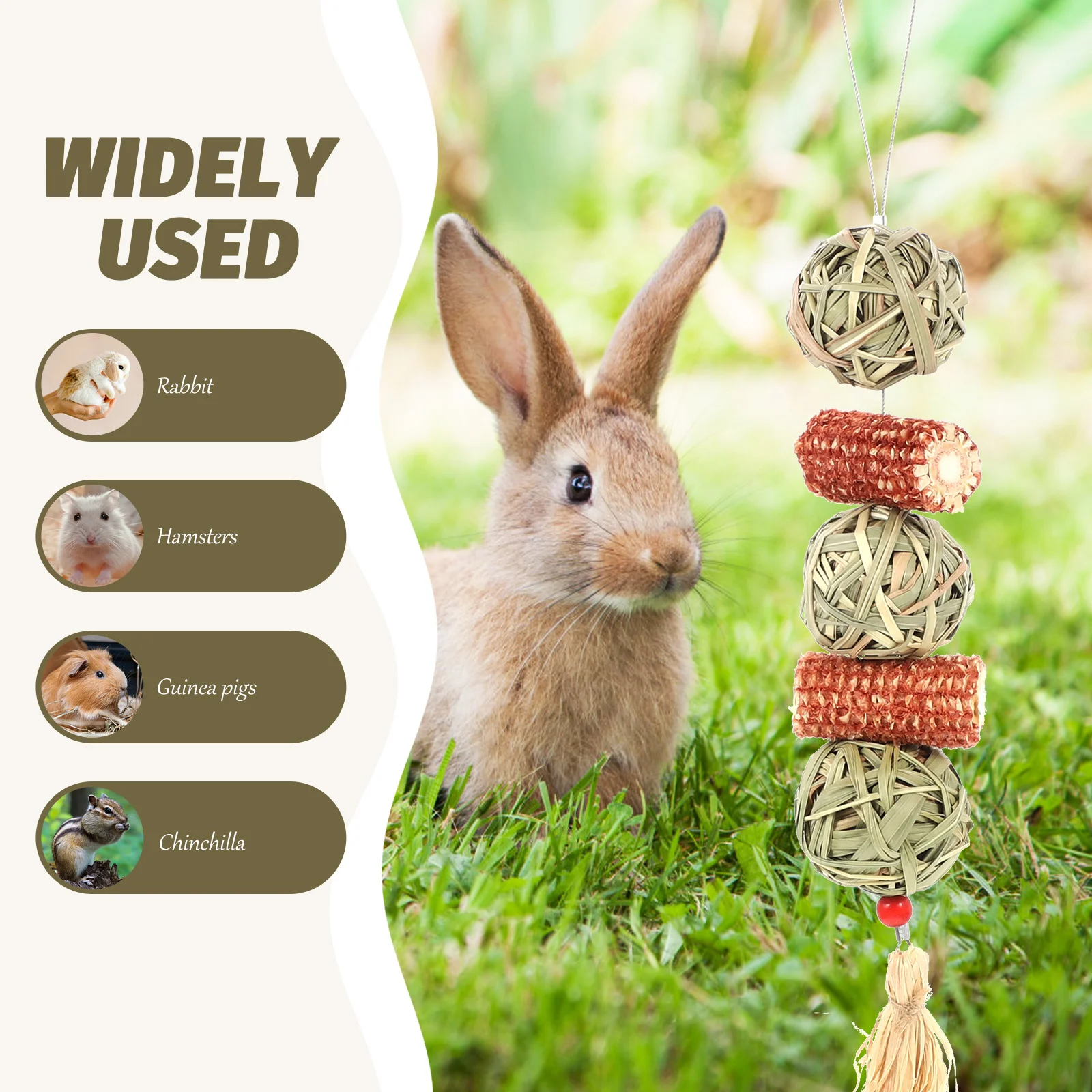 

2Pcs Grass Ball Lantern String Teeth Grinding Chewing Accessory for Hamsters Guinea Pigs Rabbits Small Pets Dental Care