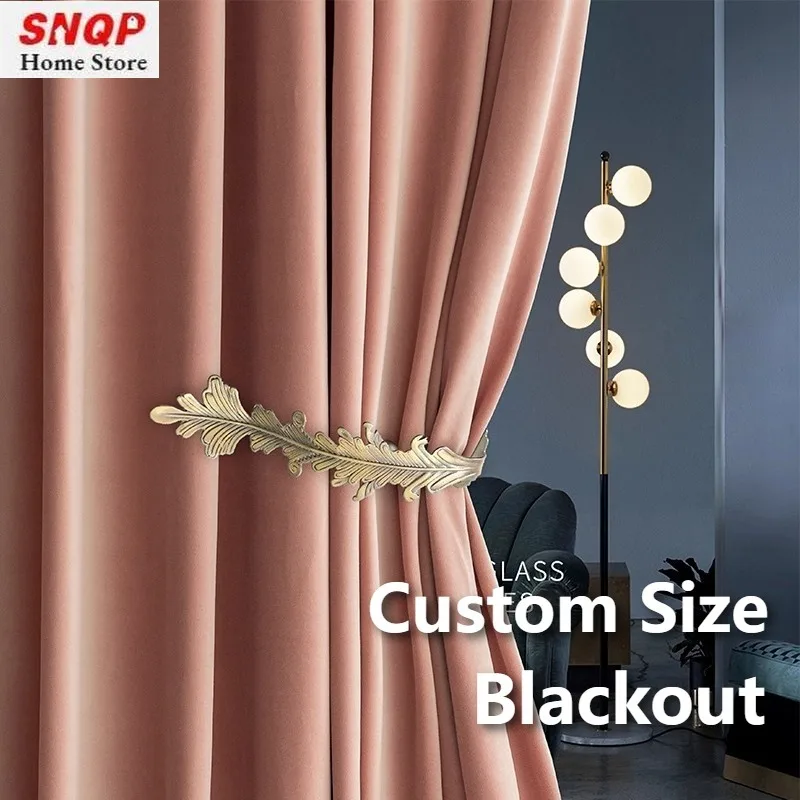 

Custom Size European Style Simple Pink Velvet Luxury Curtains for Living Dining Room Bedroom White Tulle Modern Fashion Decor