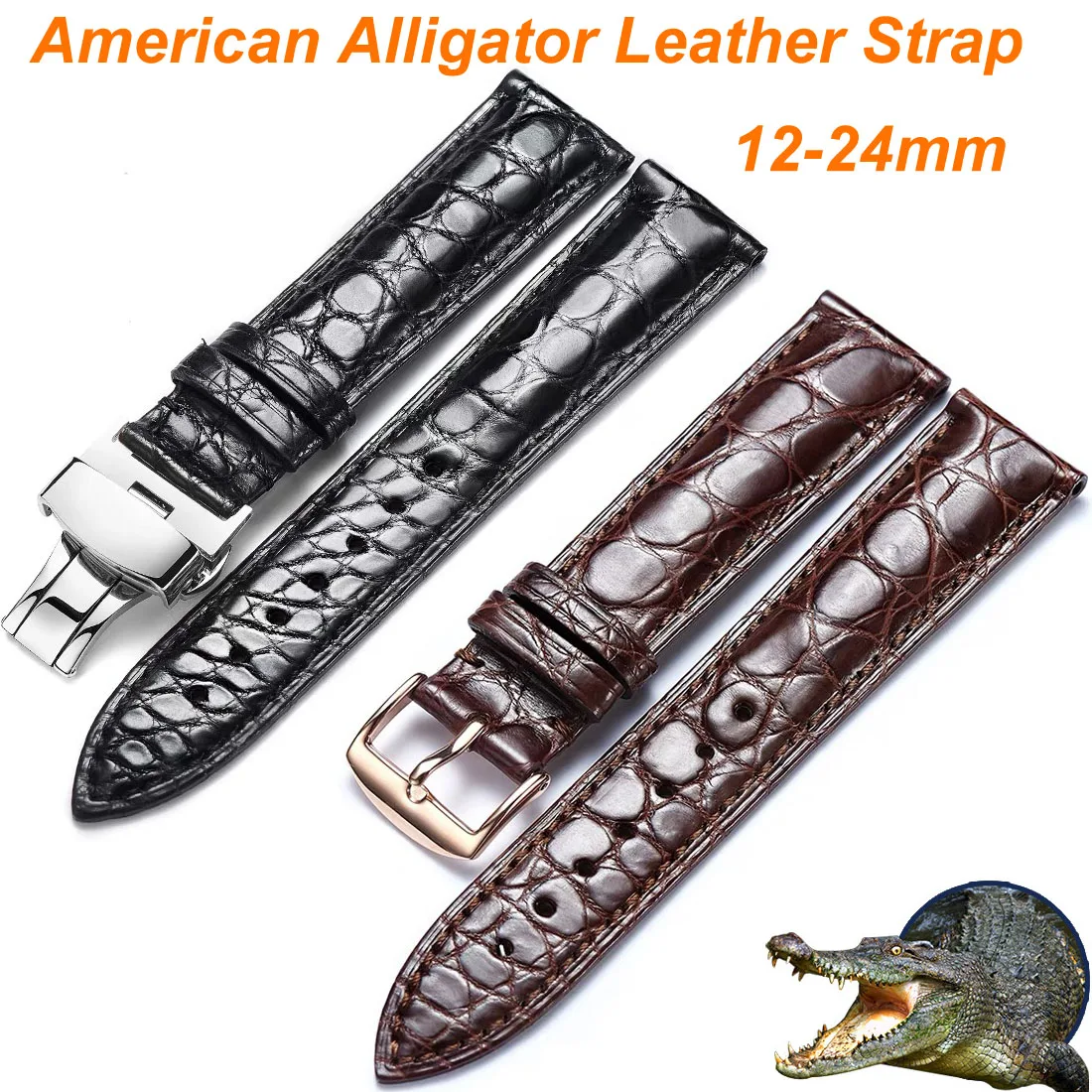 Alligator Genuine Leather Watch Strap Belt 12 13 14 15 16 1718 1 20 21 22 23 24mm Universal Crocodile Skin Watch Band Bracelet
