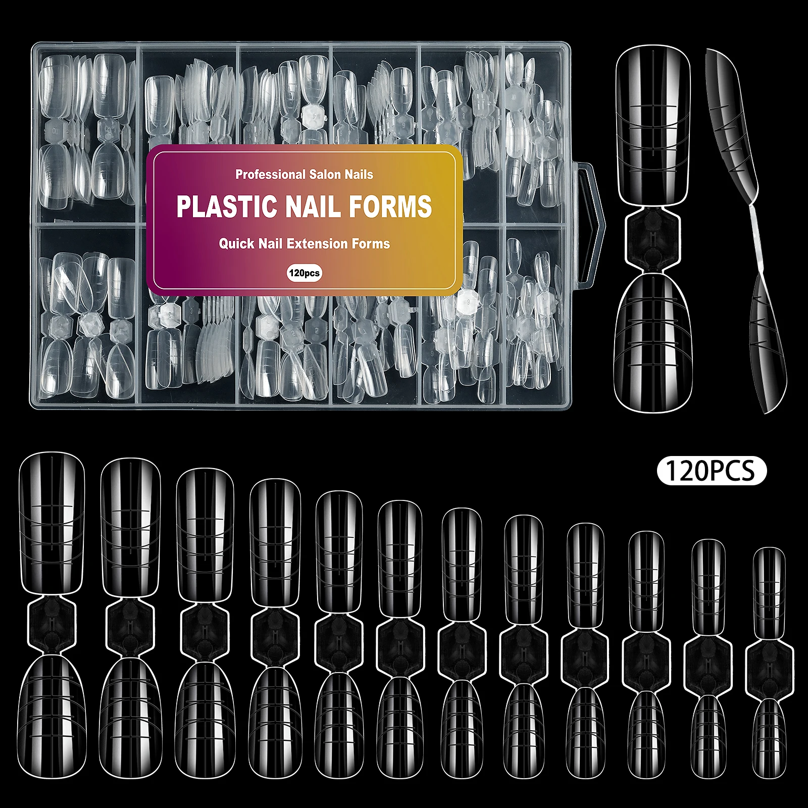 New Double-Side Dual Forms Nails Mold Full Cover Poly Nail Gel Extension Almond Square Acrylic Nail False Tips Top Forms 120pcs