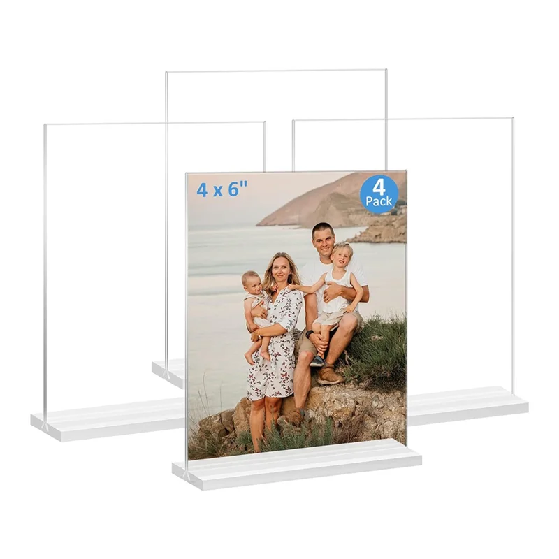 إطار صورة أكريليك ABPQ مقاس 4 × 6 بوصات، 4 عبوات من إطارات الصور البلاستيكية الدائمة، شاشة عرض لسطح المكتب للصور على الوجهين