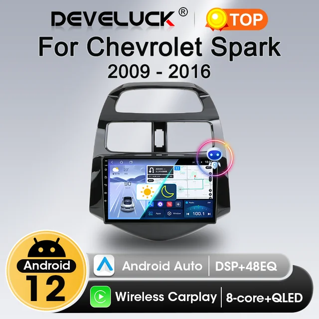 Radio samochodowe Develuck Android dla Chevrolet Spark Beat Matiz Creative 2019-2016 Nawigacja GPS Multimedialny odtwarzacz wideo Stereo DVD