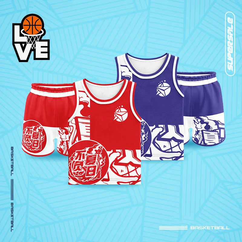 Customizable Basketball Sets Kids Boys Girls Full Sublimation Cool Letter Printed Jerseys Shorts Uniforms Kindergarten Children