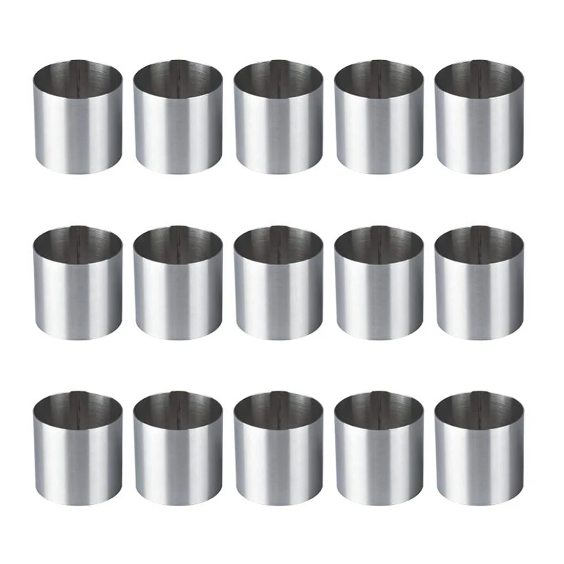 

15 Pieces Stainless Steel Mousse Rings Round Biscuit Cutter Cake Mold Kitchen Baking Pastry Tool for Tart Fondant Etc