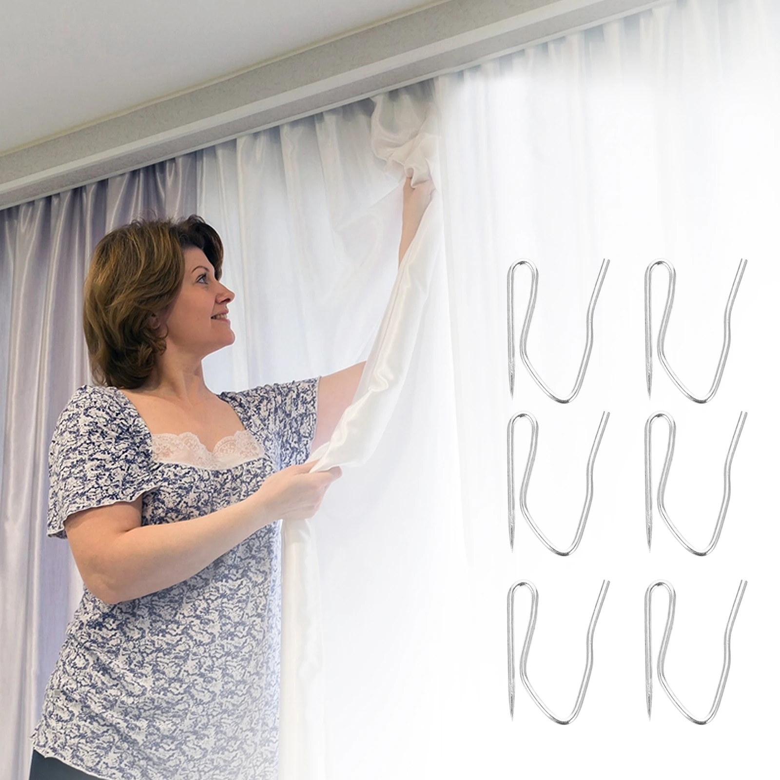 

100 pcs Curtain Hooks Metal Hangers Rustproof Silver Plated Shower Bathroom Accessories Pleated Drapes