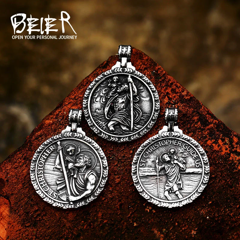 Beier New Design Stainless Steel St Christopher ST Michael Medal Sacred  Amulet Catholic Protection Religious Wholesale