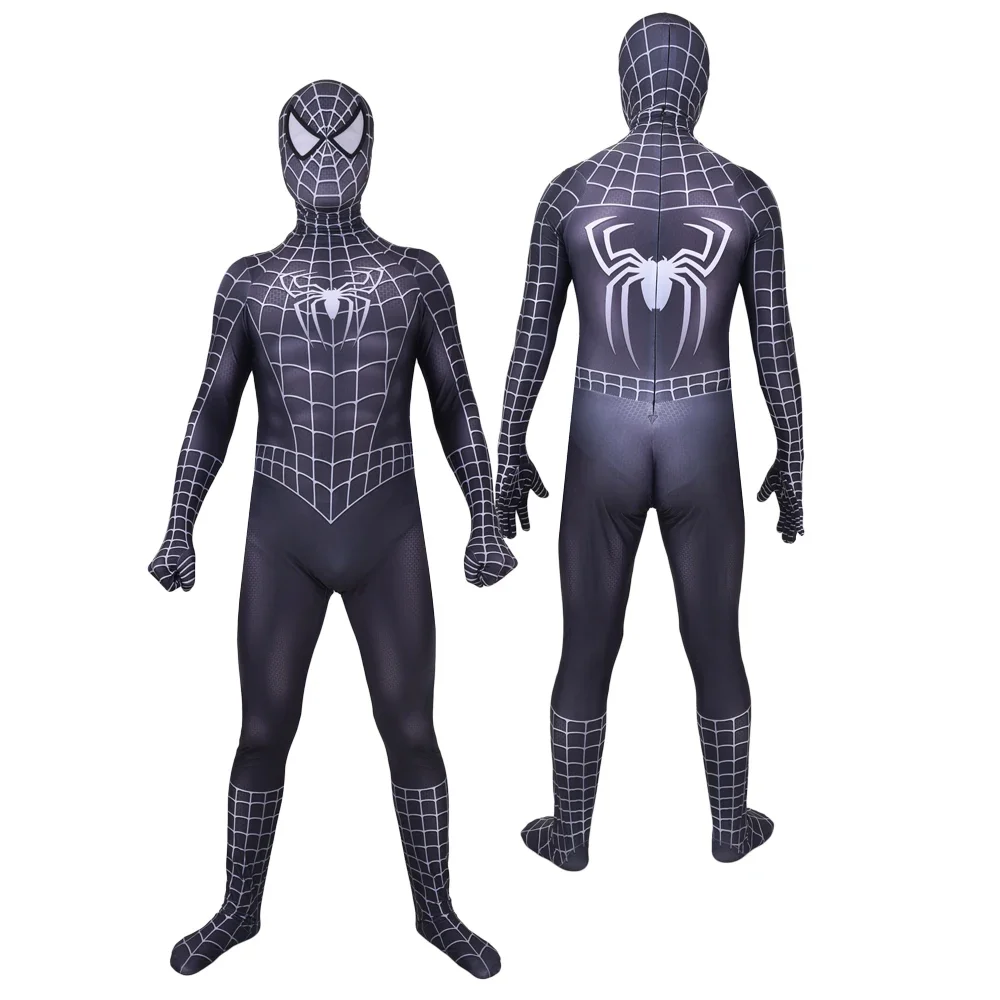 Disfraz de araña para hombre y niño, traje de Raimi negro, Venom, Symbiote, Raimi, Zentai, Mono para adultos y niños