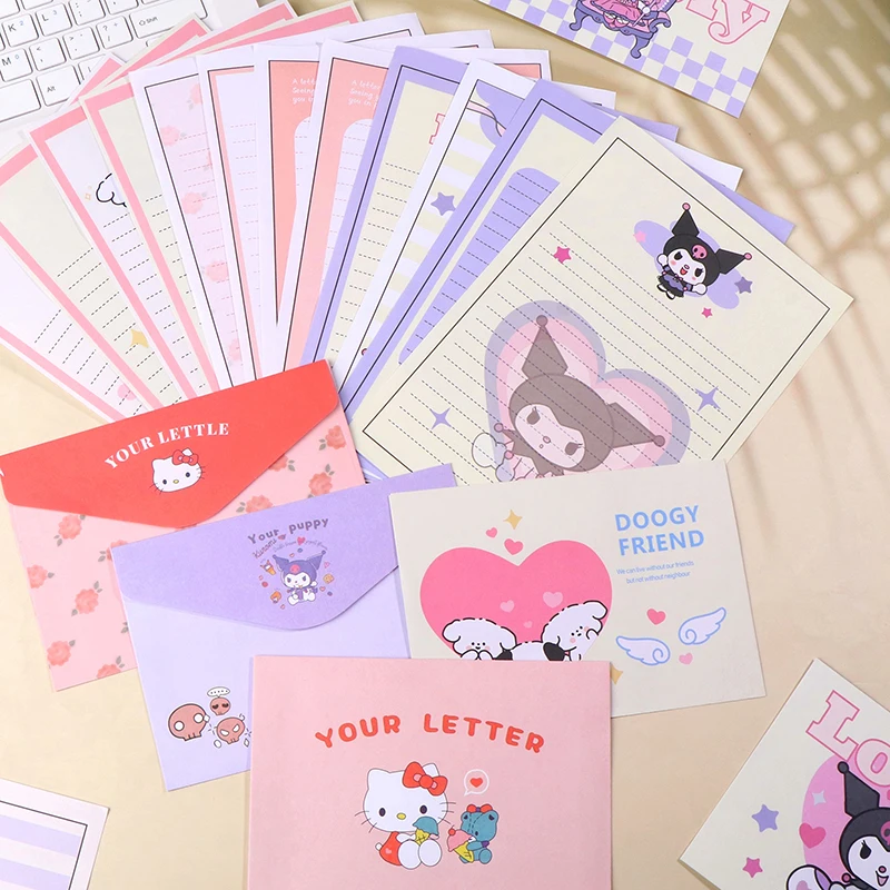 Kawaii Sanrio Hello Kitty Stationery Envelope Set Kuromi Pochacco Letter Paper Love Letter Set Great Gift