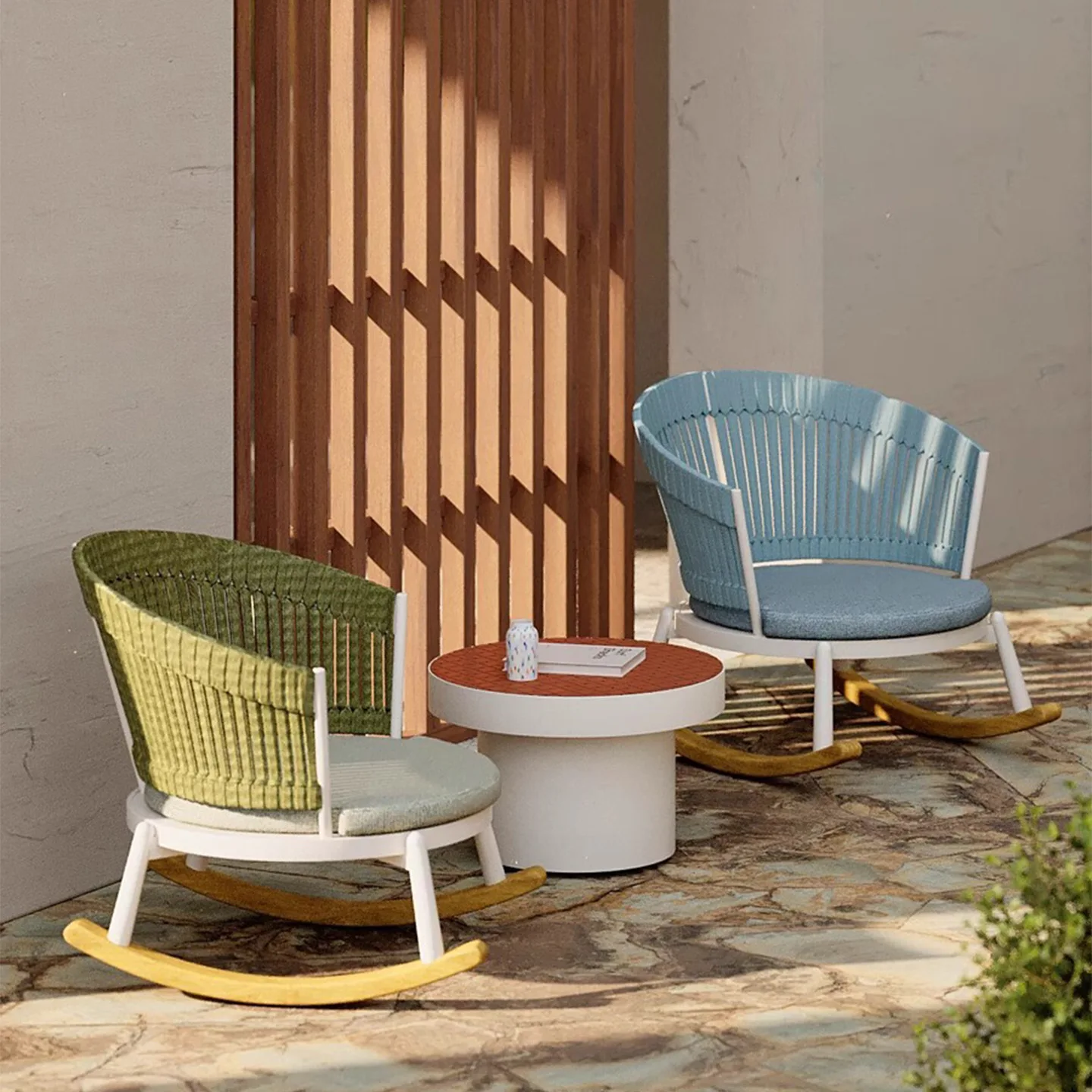 

Rattan rocking chair balcony small sofa outdoor coffee table open-air combination three-piece set lazy courtyard child garden fu