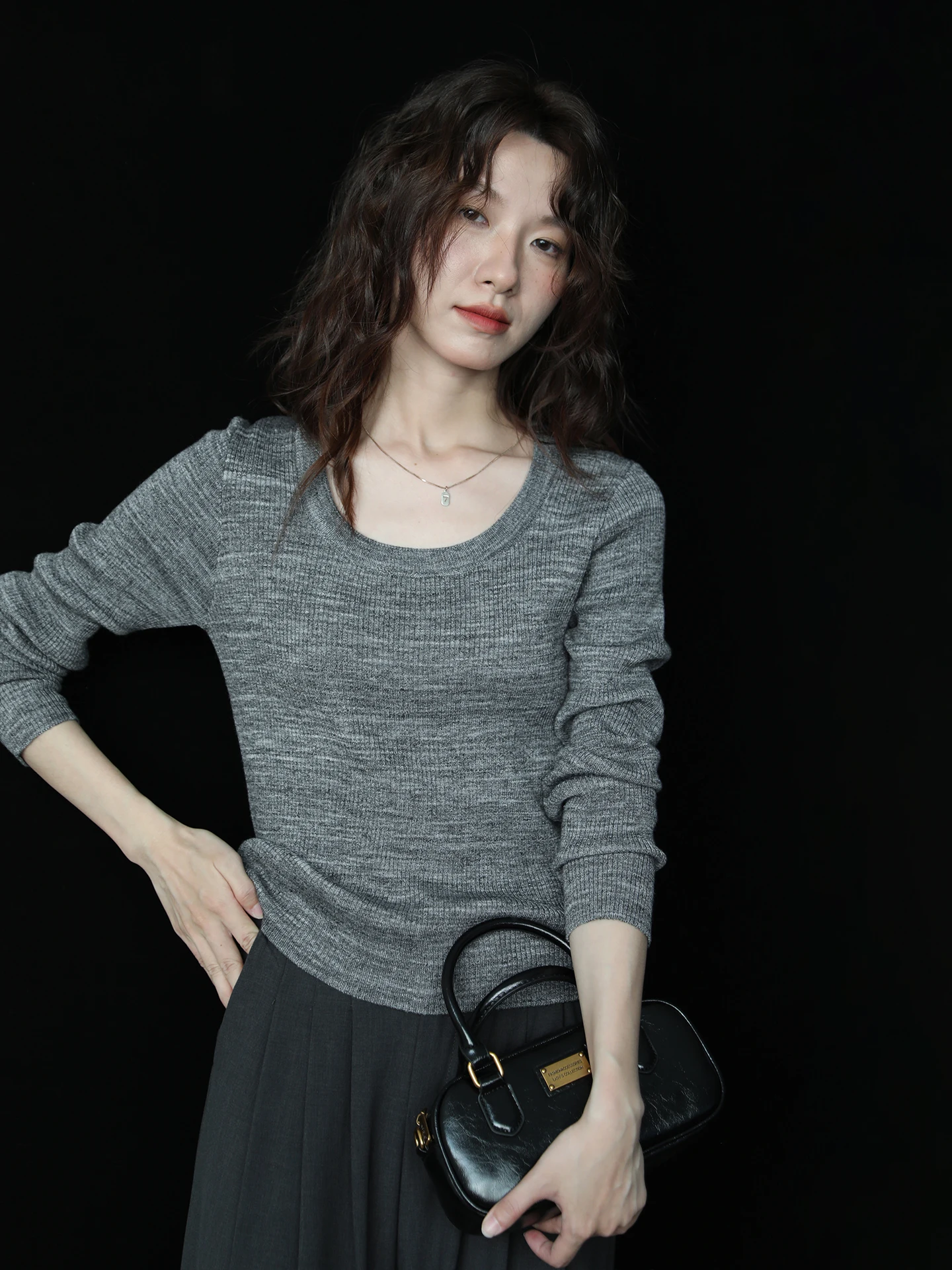 

Мягкая вязаная кофта с длинными рукавами, имитирующая многослойность, для похудения, модная, для ношения под одеждой, осенне-зимняя, простая, элегантная, топ