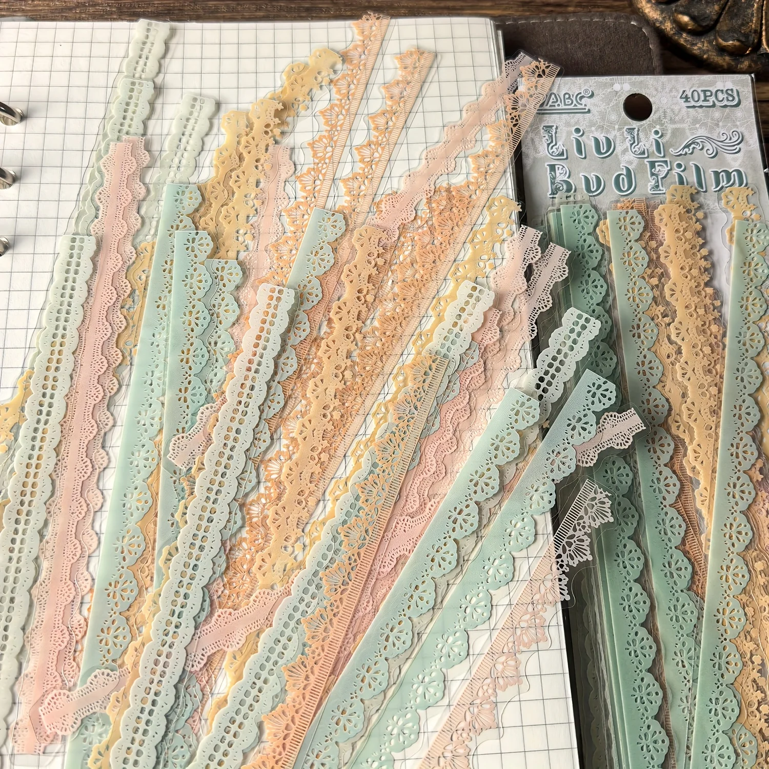 

Pastel Floral Lace-like Decoration Stickers - Elegant Floral Border Designs - Self-Adhesive Vintage