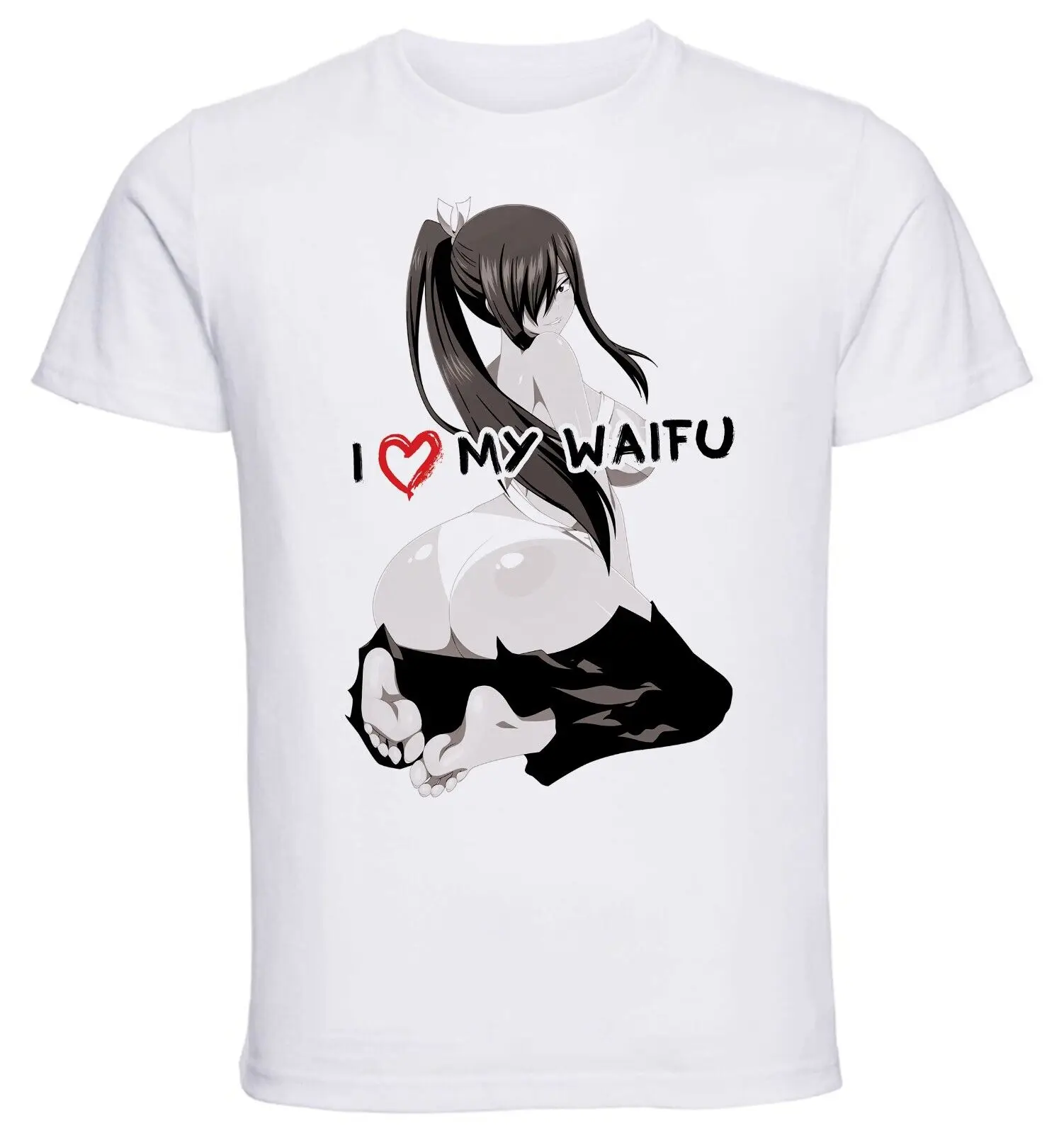 White  Black Ink Waifu  Fairy Tail  Erza Scarlet TShirt  PE0393