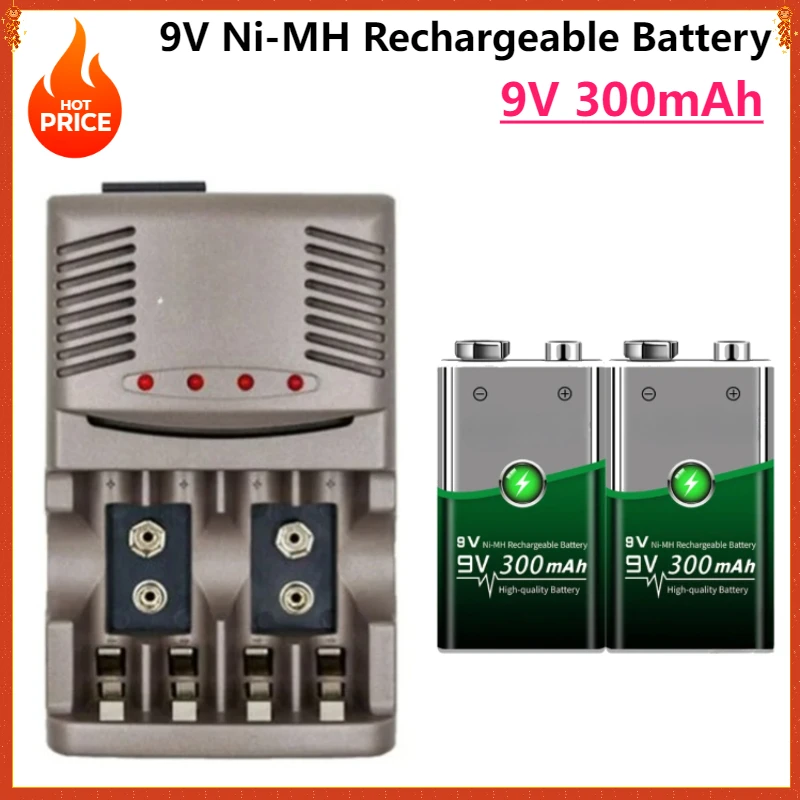 

Ni-CD 9V Ni-MH Rechargeable Battery +Smart Battery Charger NIMH 300mAh 9 Volts Crown for Metal Detector