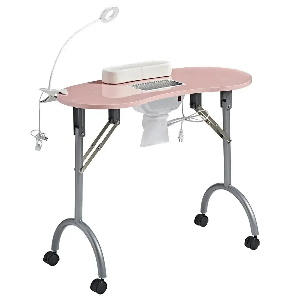 Nail Desk Portable Manicure Table, Professional Nail Table with USB-plug LED Table Lamp, Sponge Pillow,