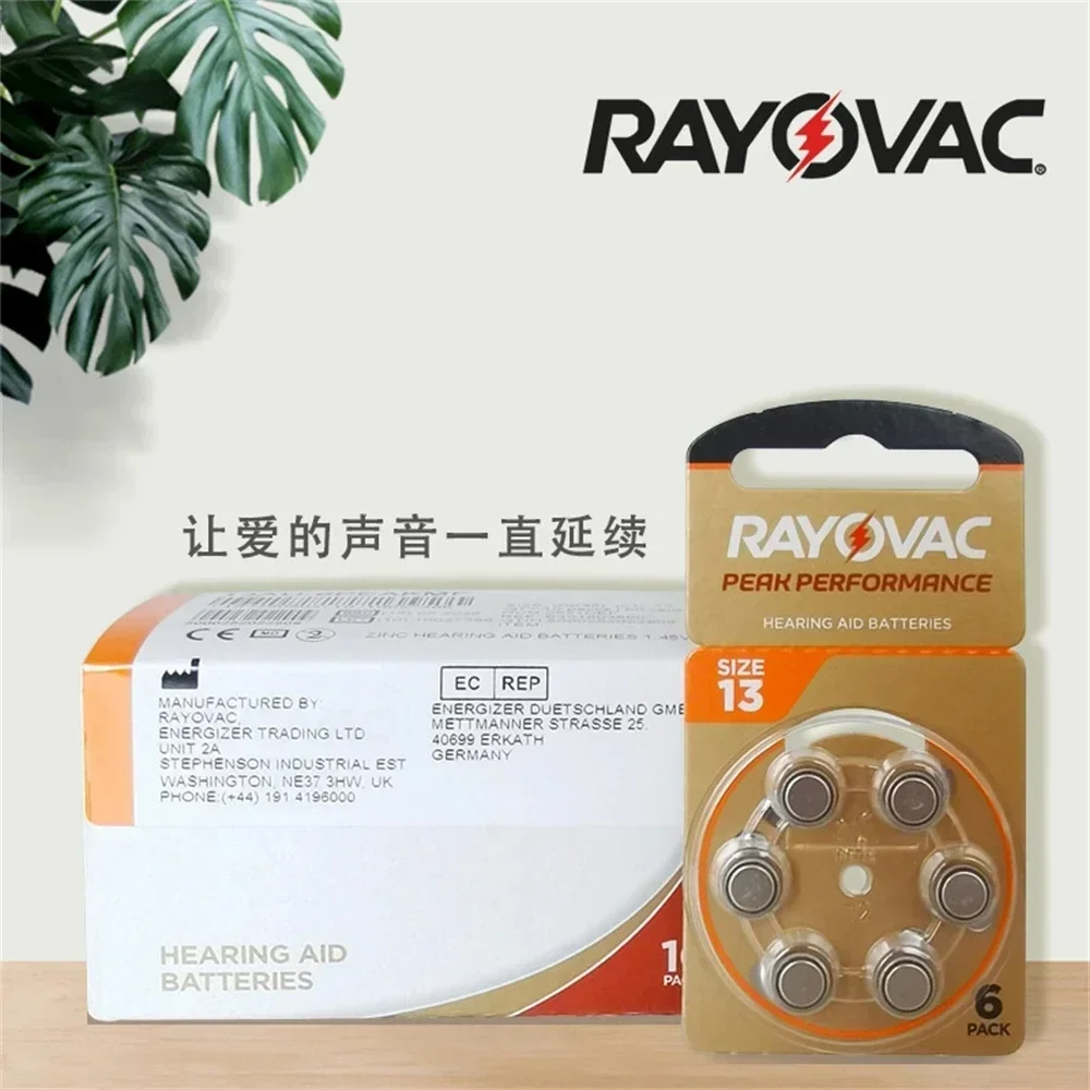 6-60 PCS A13 Hearing Aid Batteries Zinc Air Rayovac Peak Size 13A 13 P13 PR48 Hearing Aid Battery For BTE CIC RIC OE Hearing Aid