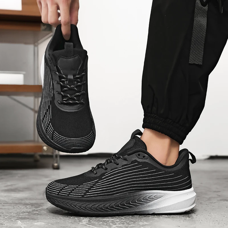 

Men's Laced Mesh Comfortable Wide Palm Breathable Lightweight Park Running Elastic Sole Sports Shoes