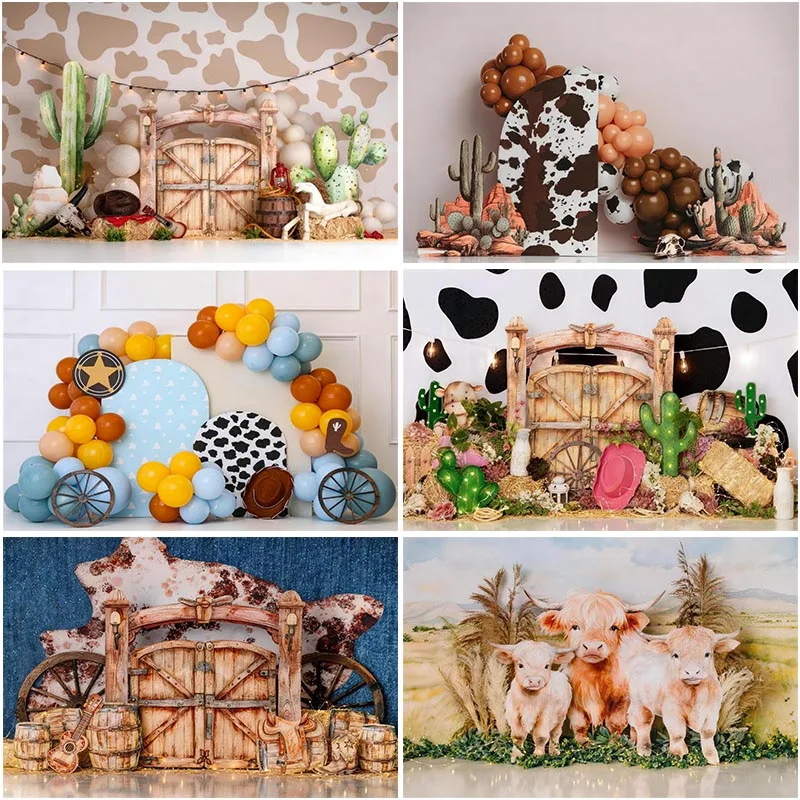

LS Cowboy Balloons Farm Backdrops Kids Boy Photography Props Child Adult Photocall Decors Mexico Desert Theme Backgrounds