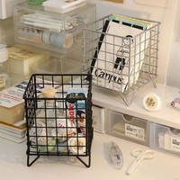 Ins Desk Organizer Mesh Iron Storage Rack Desktop Stationery Book Pen Storage Box Student Dormitory Sundries Storage Basket 