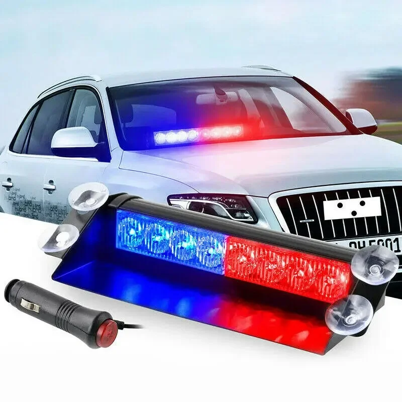 Universal Car Strobe Light, Flasher Vehicle Windshield, Piscando Lâmpada de Sinal de Aviso, Vermelho e Azul, Polícia Luzes de Emergência, 8 LED, 12V