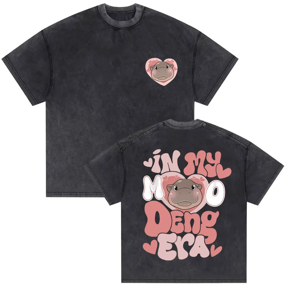 

In My Moo Deng Era T Shirt Baby Hippo Funny Meme T-shirts Men Women Fashion Washed Vintage Tshirt Male Cotton Oversized T Shirts