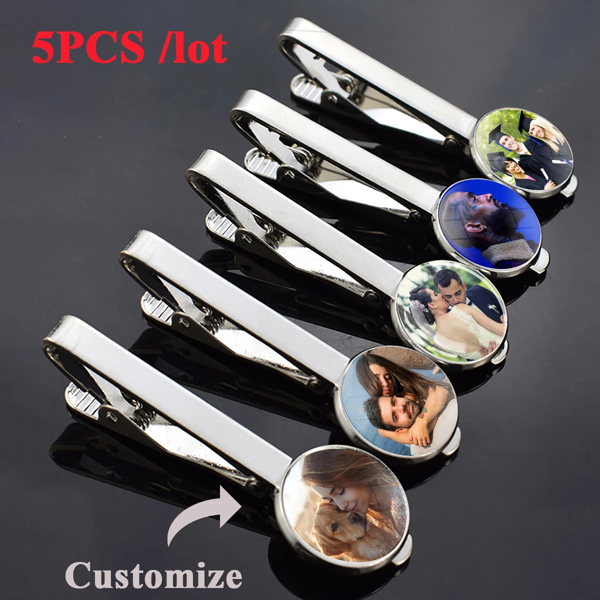 

5 шт./лот, оптовая продажа, зажим для галстука с фотографиями, мужской простой стиль, индивидуальный логотип, зажим для галстука из стеклянного сплава, булавка