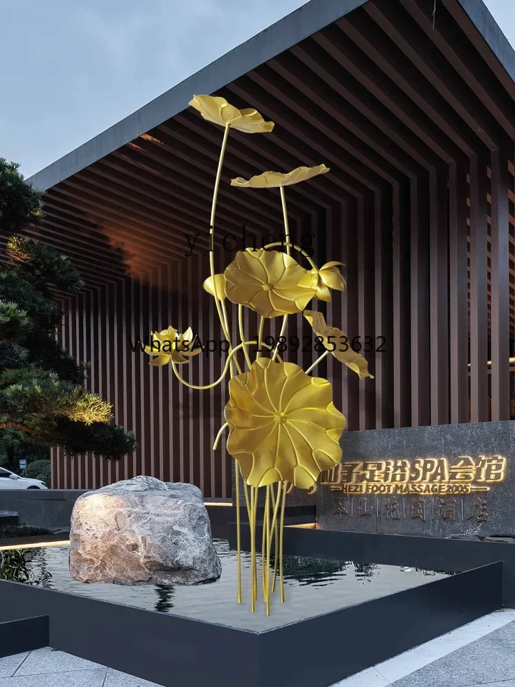 TQH شجرة اللوتس الذهبية من الأرض إلى السقف زخرفة النحت نافذة الفندق المشهد الجاف الديكور المناظر الطبيعية الإبداعية لوتس