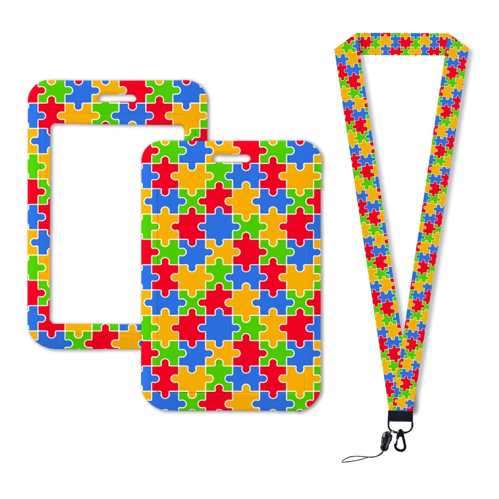 W Autism Awareness Puzzle Lanyard, enfermeira titular do cartão, alça de pescoço para chave, cartão de identificação, cintas de celular, crachá, chaveiro Acessórios