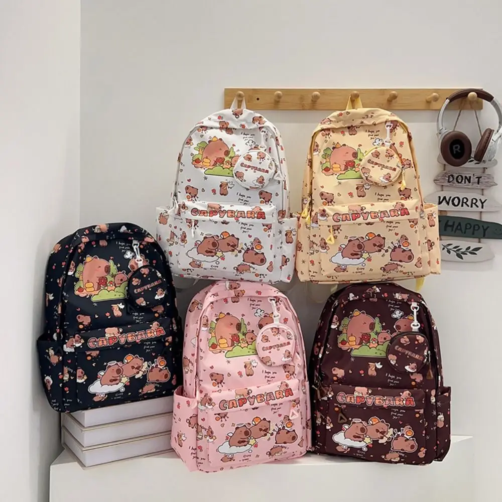 

Multi-Compartment Capybara Backpack Large Capacity Waterproof Children's Shoulder Bag Wide Straps Multi Functional
