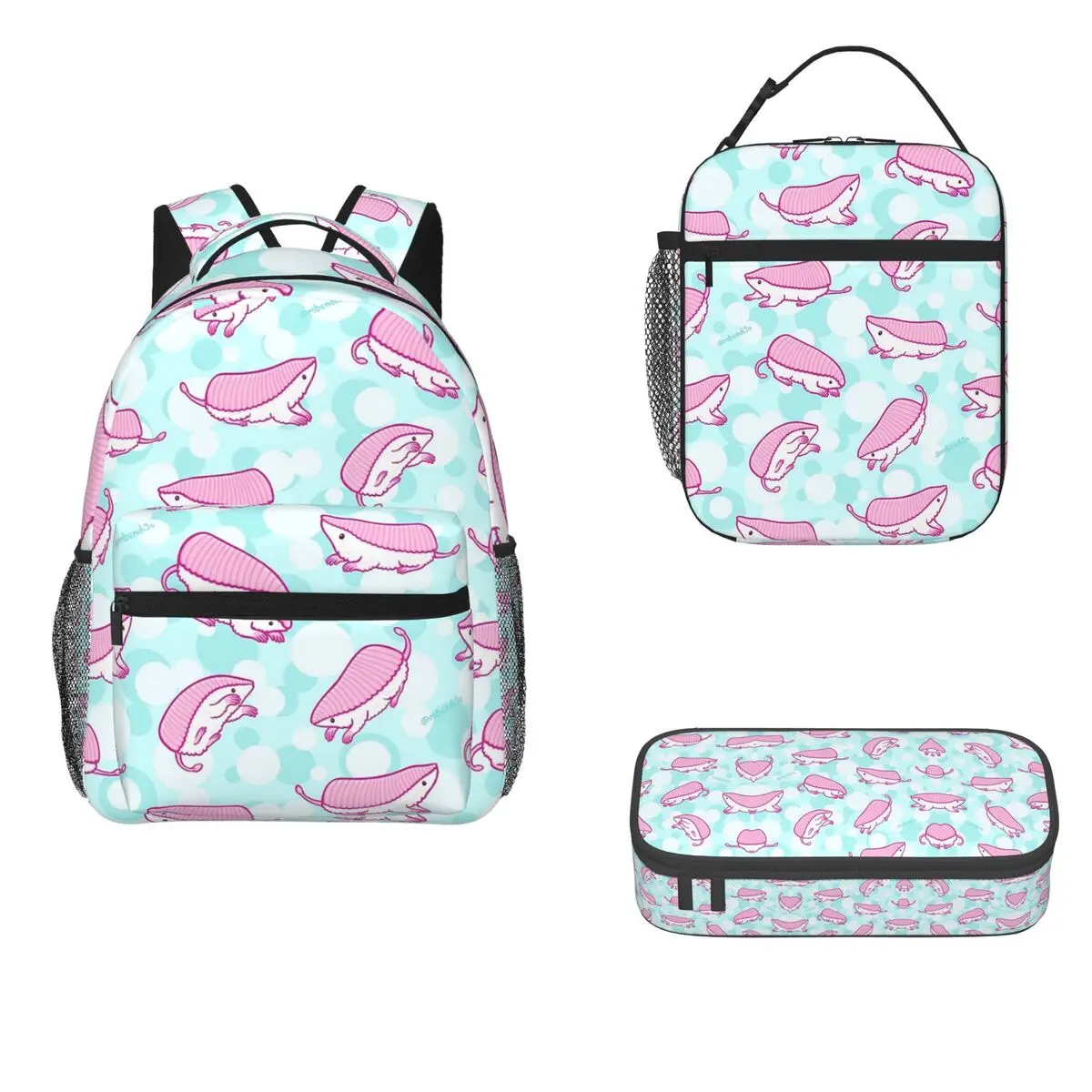 Pink Fairy Armadillo Backpacks Boys Girls Bookbag Students School Bags Cartoon Kids Rucksack Lunch Bag Pen Bag Three-Piece Set