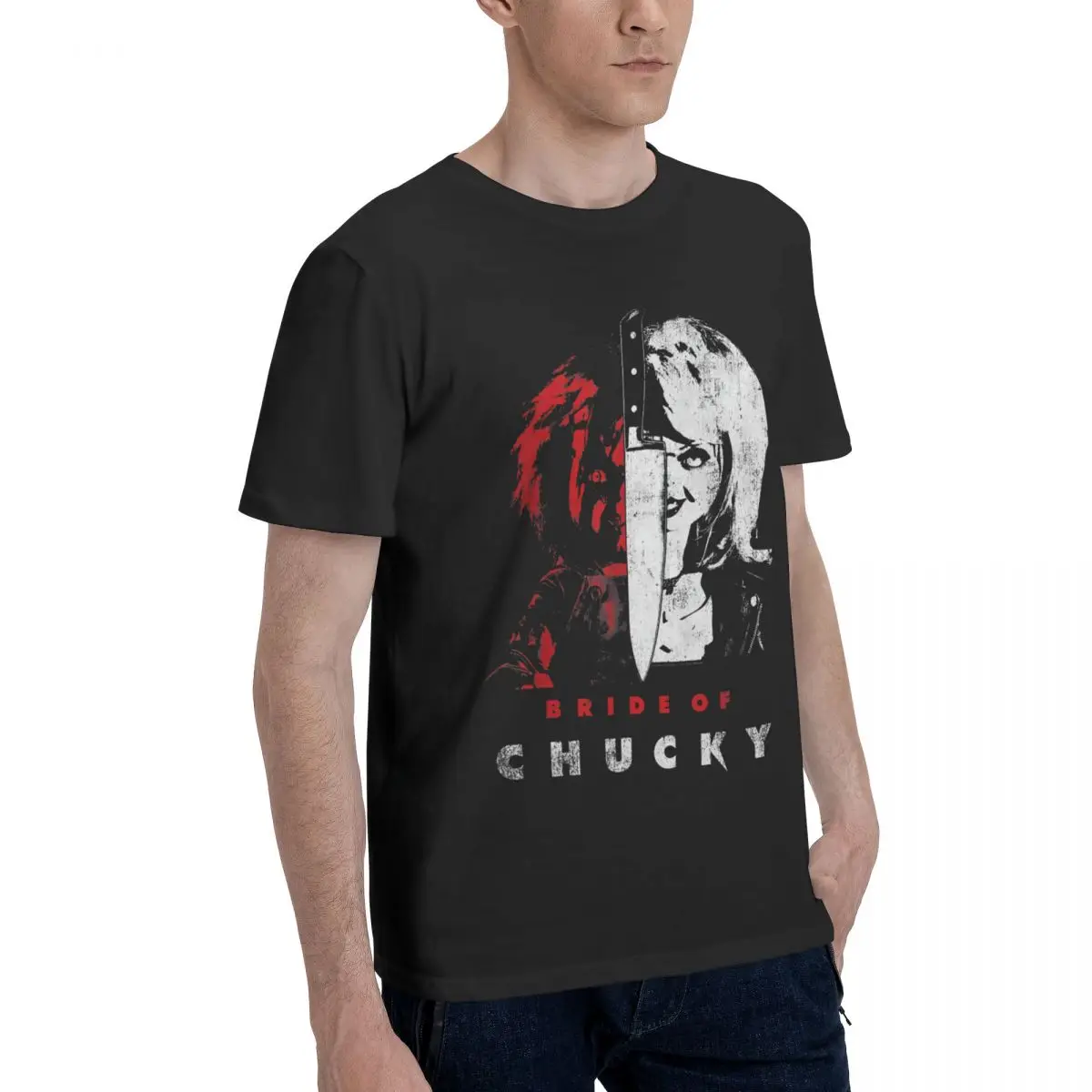 Vintage Men's T-shirt Doll S Black O-Neck 100% Cotton Bride Of Chucky Short Sleeve Man Tee Shirt Gift