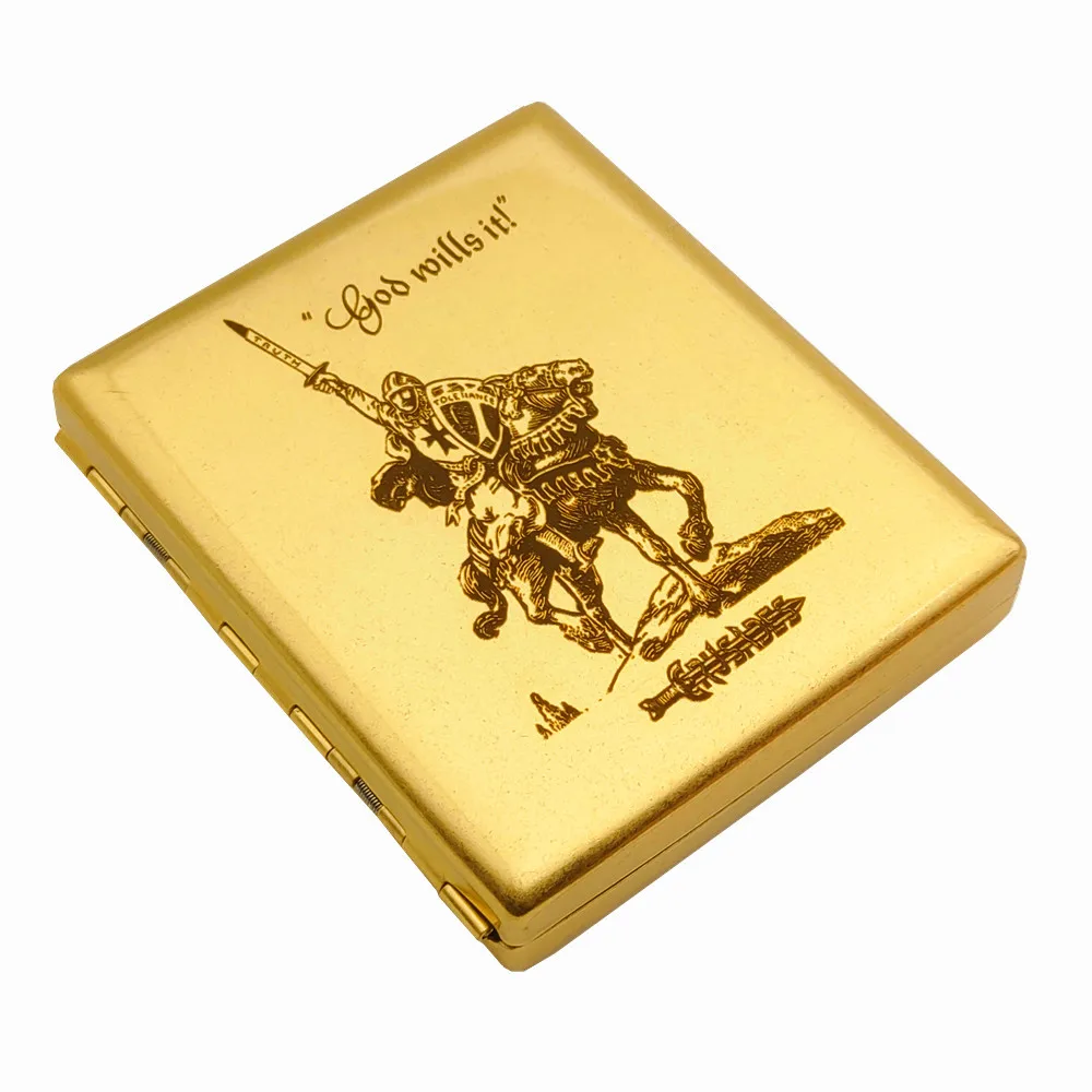 KUBOY Laser Engraved The Crusade 20 Brass Cigarette Case Copper Cigarette Box Smoking with Gift Boxes Cruciata