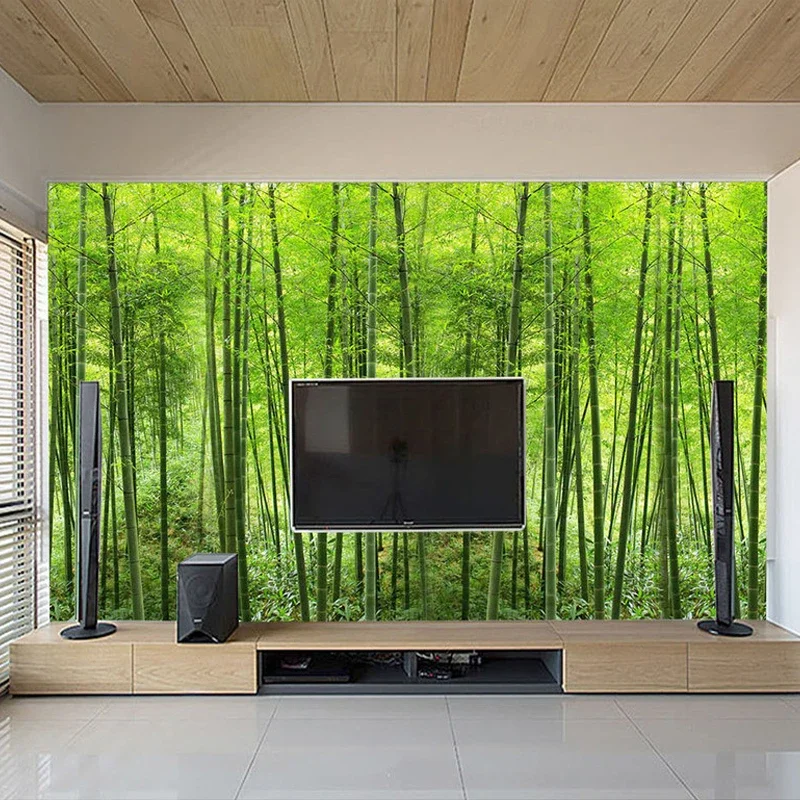 Mural fotográfico de bosque de bambú verde con paisaje natural, papel tapiz 3D de tamaño personalizado para pared, sala de estar, TV, sofá, decoración de pared de fondo