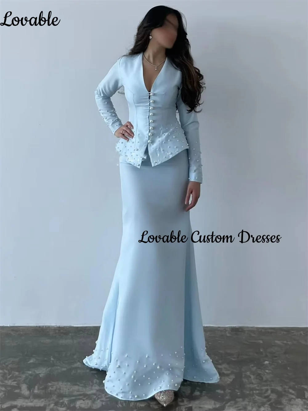 فسات Mohamed 1914 Hochzeitskleid anpassen, V-Ausschnitt, Reißverschluss, formelle Anlässe, bodenlang, Meerjungfrau, lange Ärmel, Partykleider