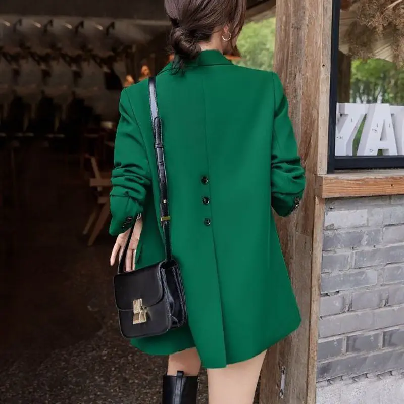 2023 Design Sense Suit Coat Spring and Autumn Fashion After Age Reduction Split Loose Relaxed Green Small Suit Comfortable Top