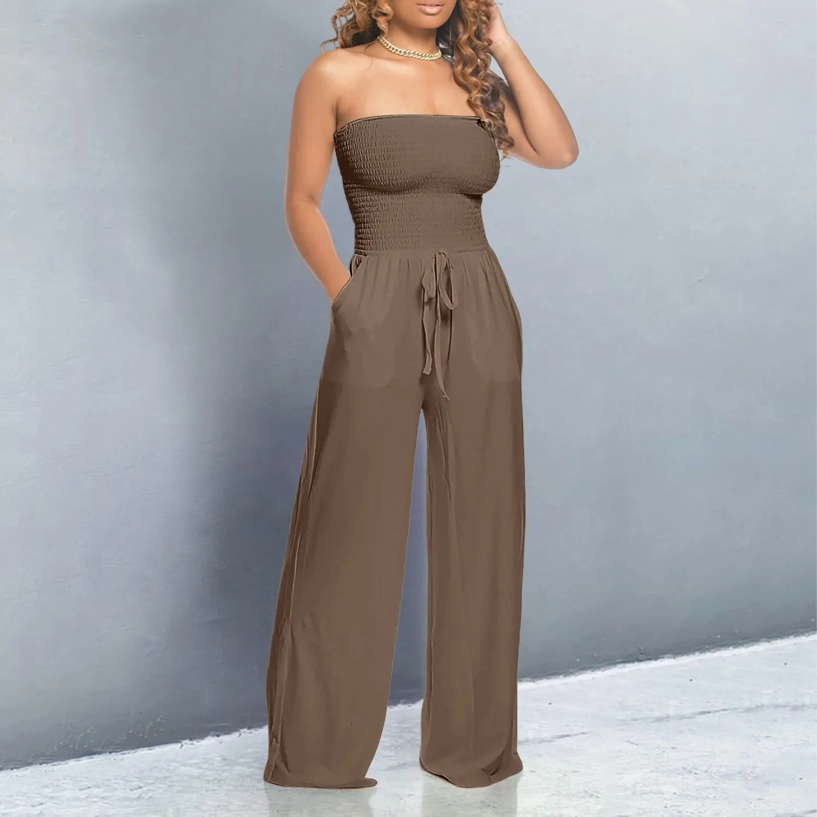 

Jumpsuits Women Summer Outfits For Women 2024 One Pieces Romper Outfit Sleeveless Strapless Wide Leg Sexy Female Rompers