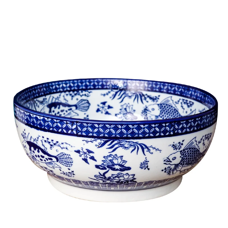 Blue And White Porcelain Bowl Ceramic Tableware Commercial Big Soup Bowl Chinese Antique Pickled Bowl Household