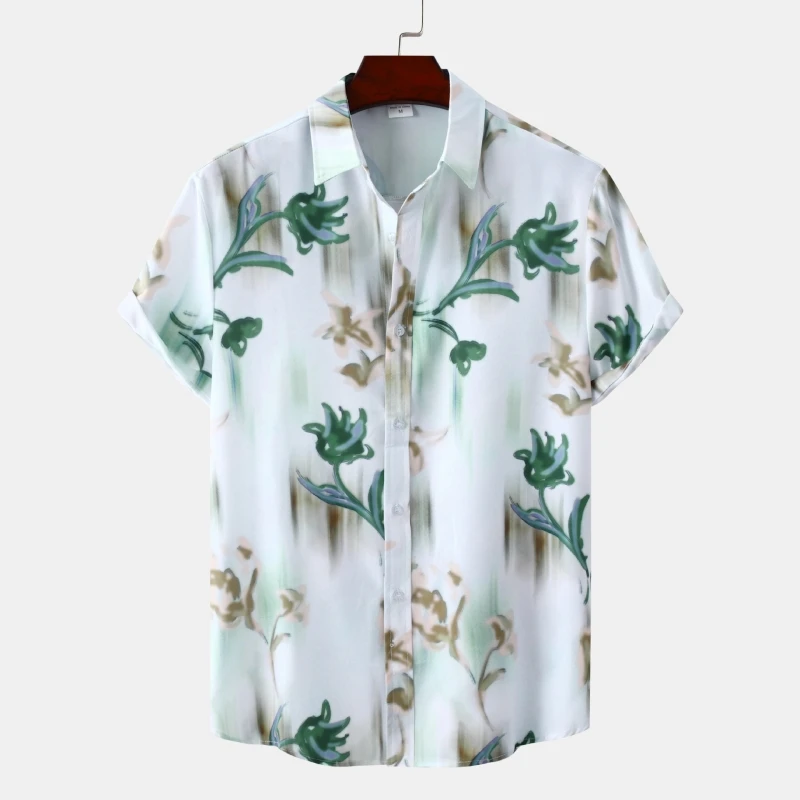 Mens Shirt Original Men\'s Shirts and Blouses Summer T-shirt Man Beach Tiki Korean Popular Clothes Hawaiian Short Sleeve Clothing