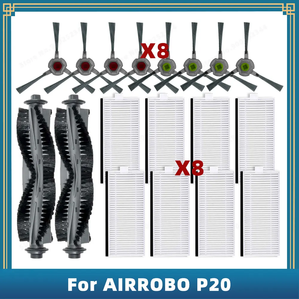 로봇 진공 청소기 교체 예비 부품 액세서리, 메인 사이드 브러시 헤파 필터, AIRROBO P20 호환