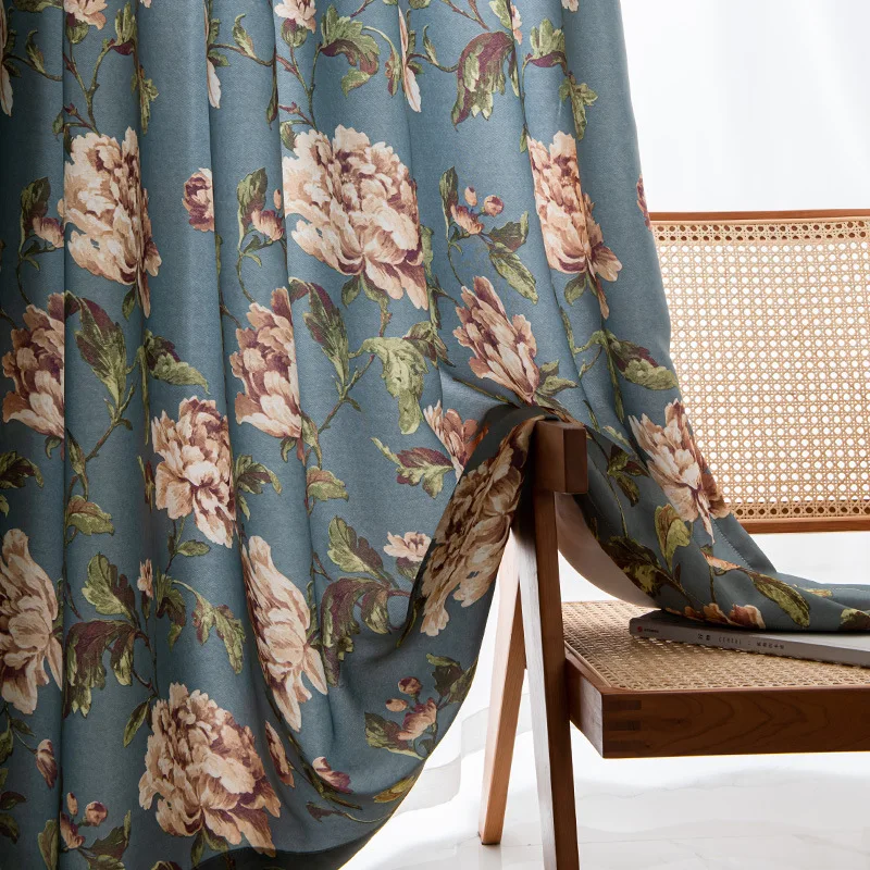 

Американские деревенские шторы с растениями и цветочным узором пиона, свежие и полузатемняющие шторы для гостиной и спальни