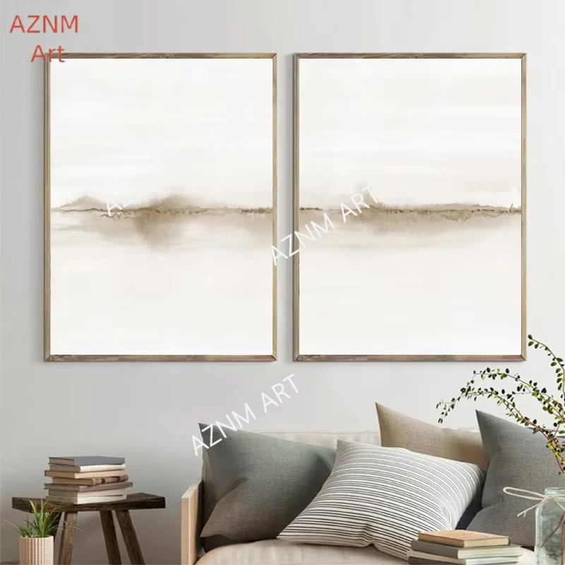 1/2 Stück abstrakte neutrale Aquarell-Landschaftsmalerei auf Leinwand, Poster und Drucke, minimalistische Wandkunst, Wohnzimmer, Schlafzimmer, Dekor