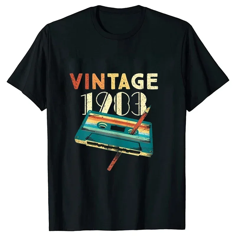 Men T-shirt Vintage 1983 Music Cassette 40th Birthday Gifts 40 Years Old T Shirts Summer Music Lover Graphic Harajuku Streetwear