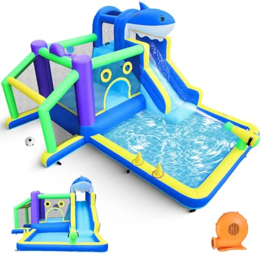 Casa de rebote 10 en 1, tobogán de agua inflable con salpicaduras, piscina, área de salto, pared de escalada, baloncesto, pelotas de fútbol, 450W, Air Blo
