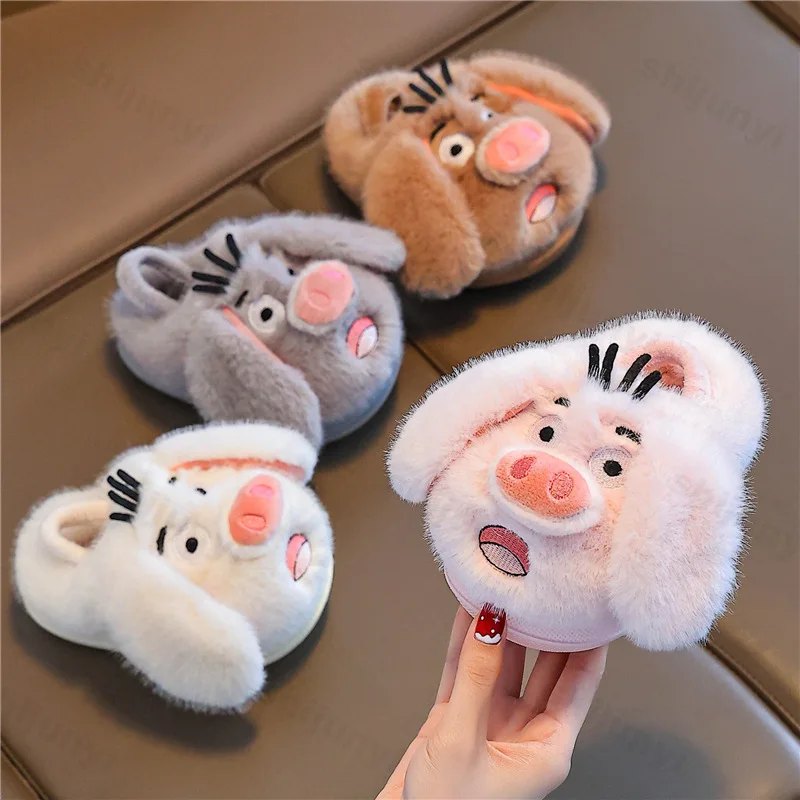 

Детские хлопковые тапочки, осенне-зимняя нескользящая домашняя обувь на мягкой подошве для мальчиков, милая легкая удобная теплая обувь для девочек