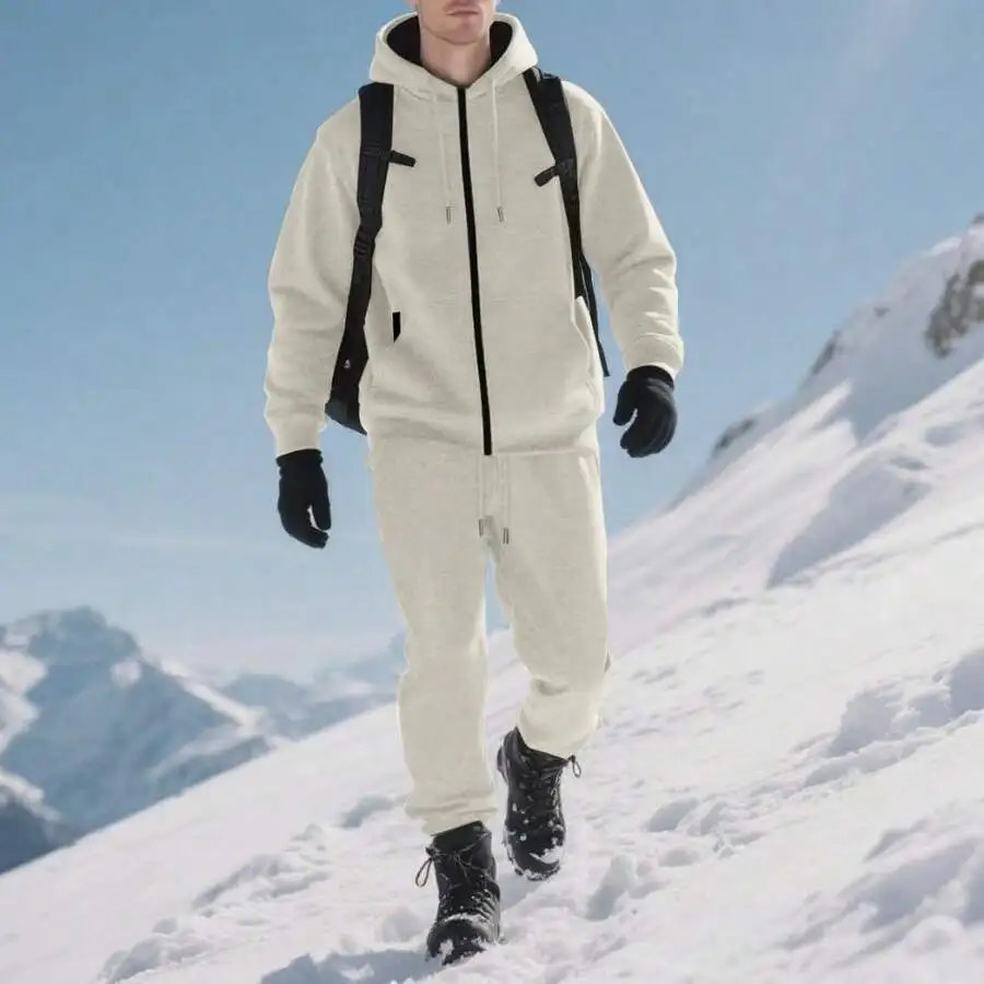 

Men’s Warm Fleece 2-Piece Set: Full-Zip Hooded Top And Elastic-Waist Joggers