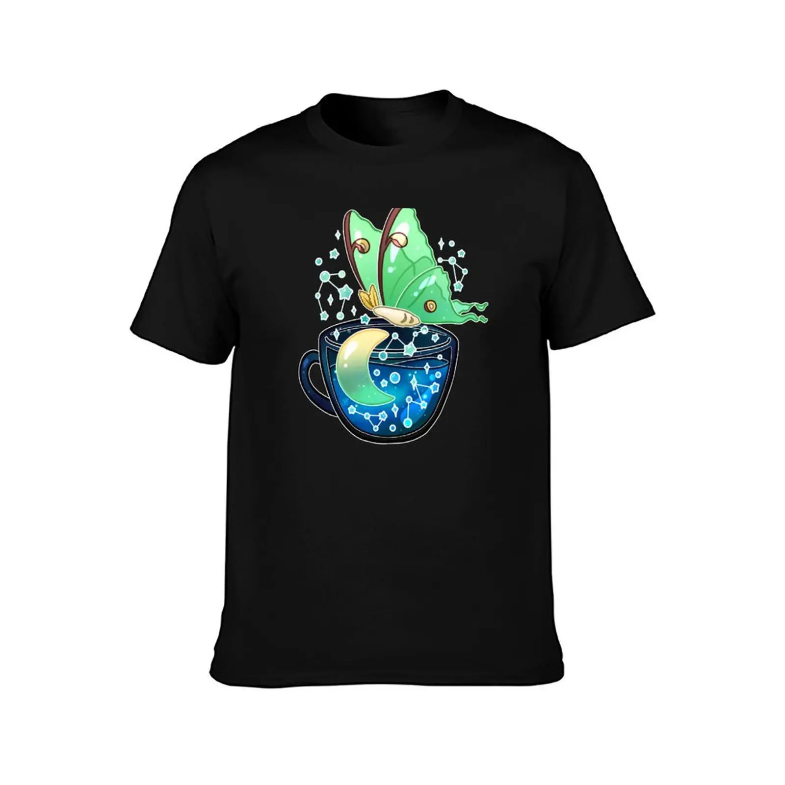 Celestial Luna Moth Teacup T-Shirt Holiday Casual Short Sleeve Top