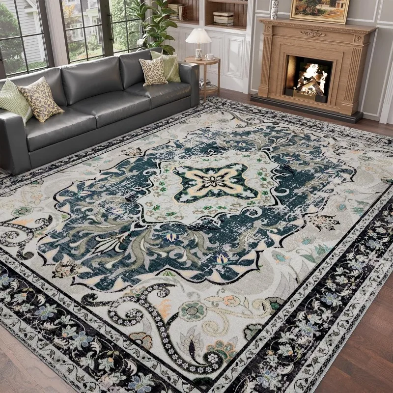 French Retro Light Luxury Living Room Carpet Machine Washable Non-slip Soft Coffee Table Floor Mat Large Bedroom Bedside Rug 러그