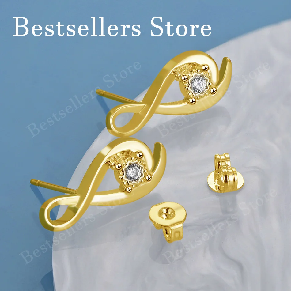 18K Gold-Plated Exquisite Infinity Zircon Stud Earrings – Stylish Women's Jewelry for Weddings and Parties